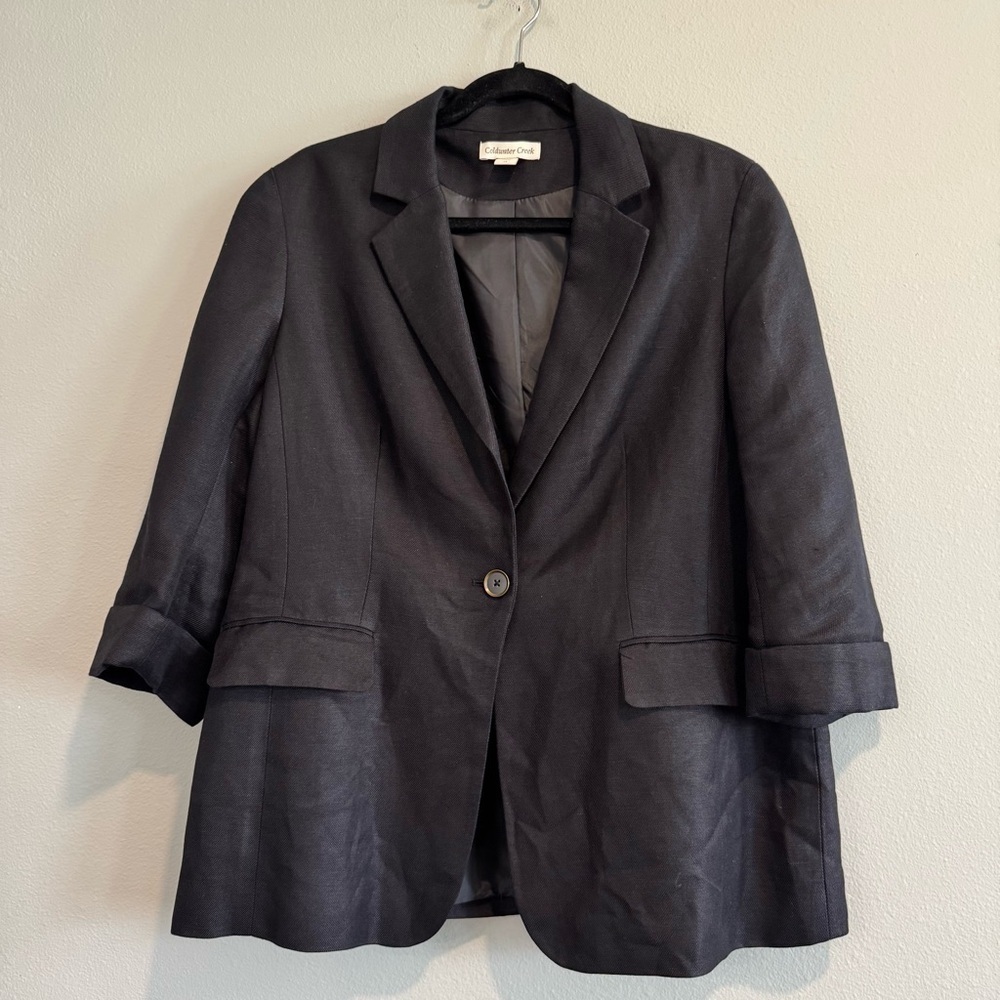 Coldwater Creek Linen Blend One Button Blazer 3/4 Sleeves Classic Office Work 14